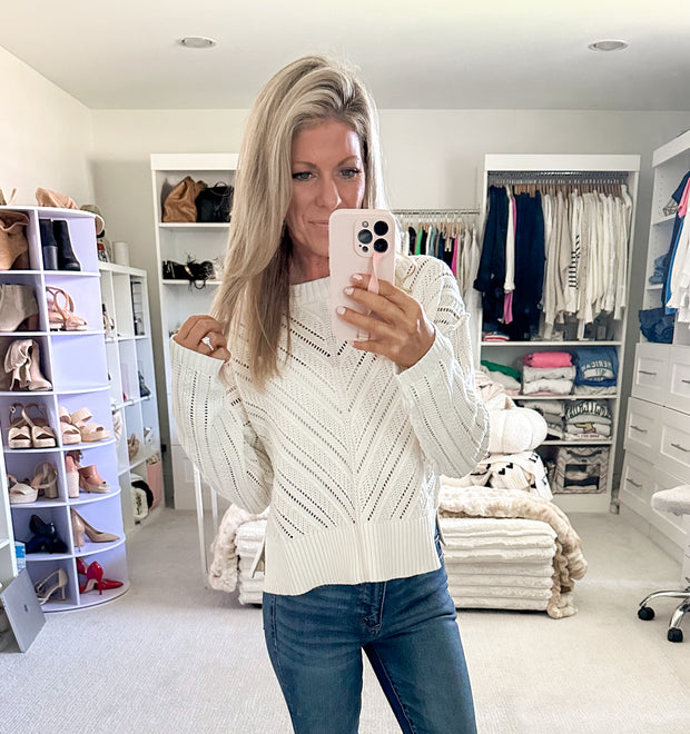 Brooke Pointelle Knit Sweater: Ivory