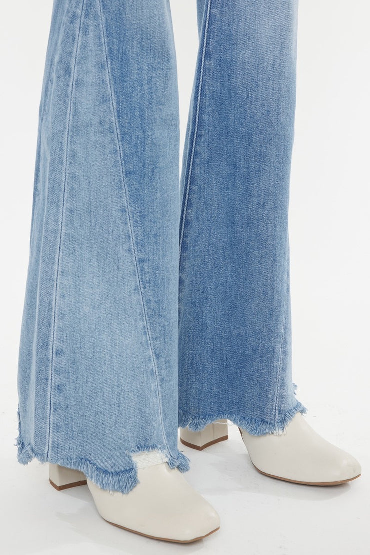 Kan Can Bri Mid Rise Raw Hem Flare Jeans