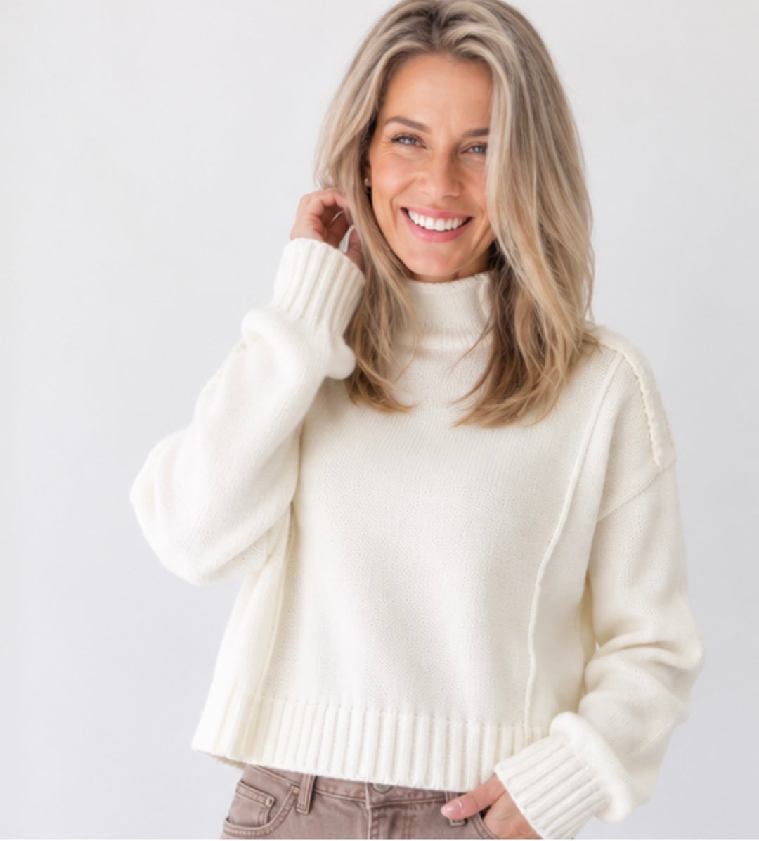 Julia Mock Neck Sweater: Ivory