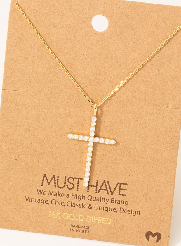 Pave Cross Pendant Chain Necklace: Gold