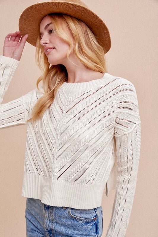 Brooke Pointelle Knit Sweater: Ivory