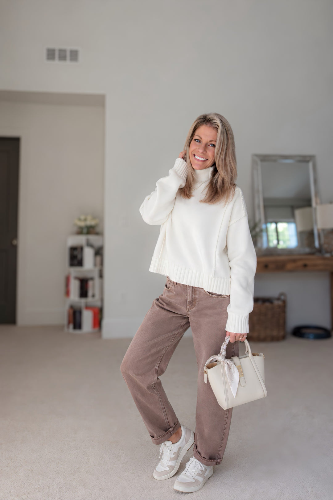 Julia Mock Neck Sweater: Ivory