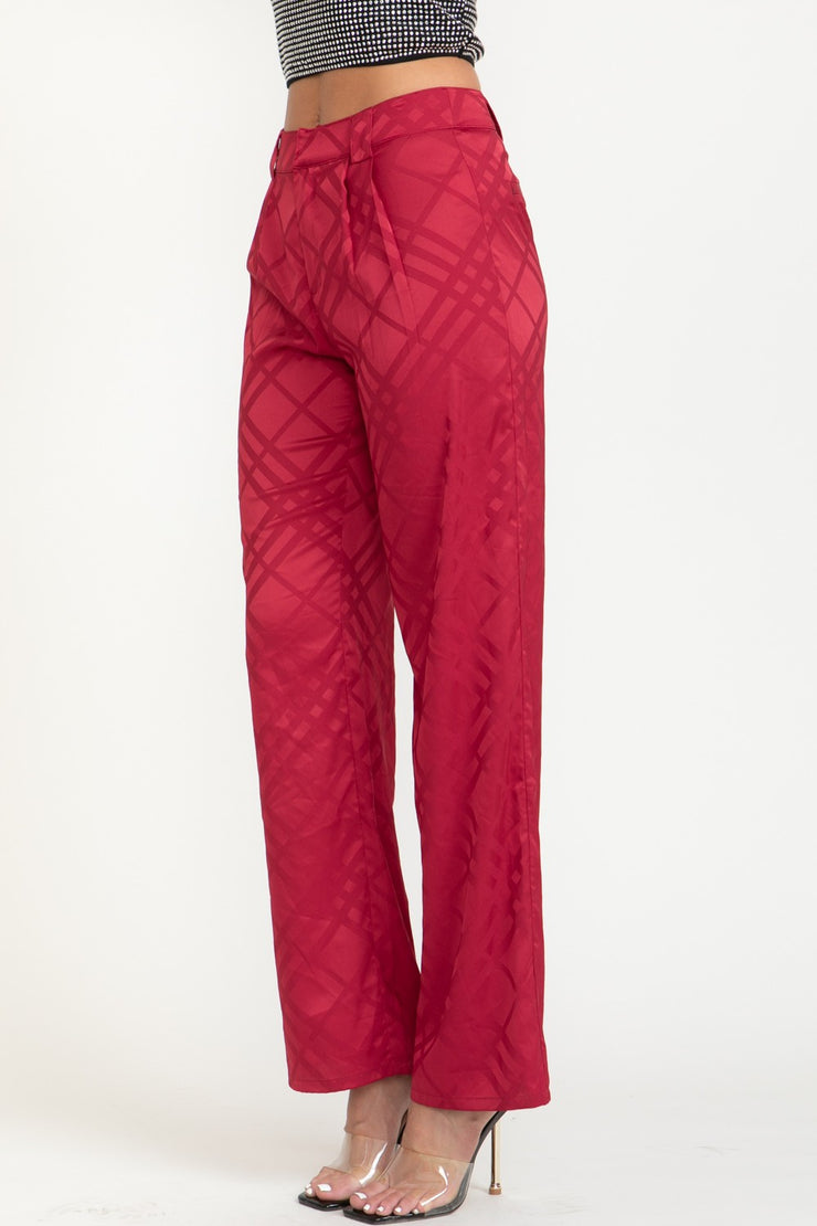 On Holiday Plaid Print Satin Pants: Wine