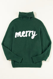 MERRY Embroidered Turtleneck Sweater: Evergreen