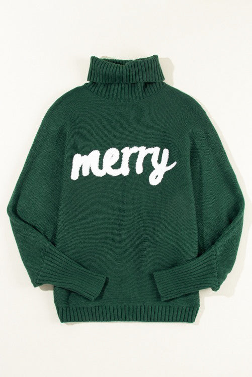 MERRY Embroidered Turtleneck Sweater: Evergreen