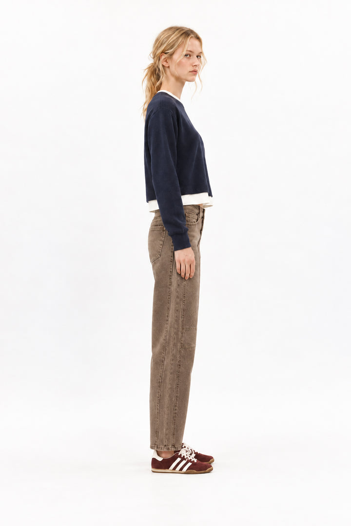 Marlow High Rise Barrel Jeans: Washed Brown