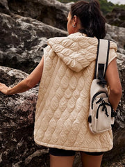 Aimee Oversized Quilted Vest Jacket: Light Khaki