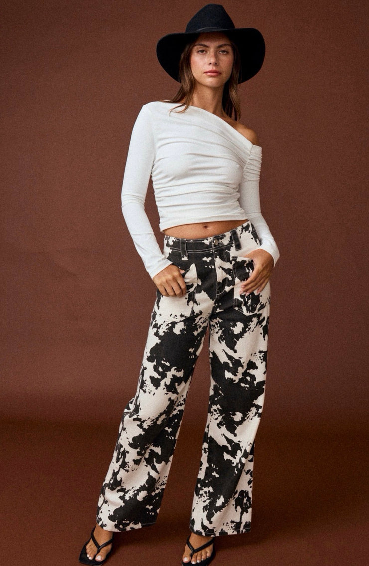 Marissa Shirred Assymetrical Top: White