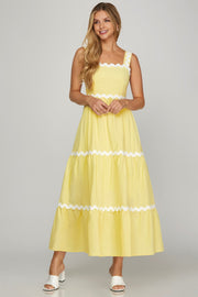 Just Day Dreaming Ric Rac Midi Dress: Lemon