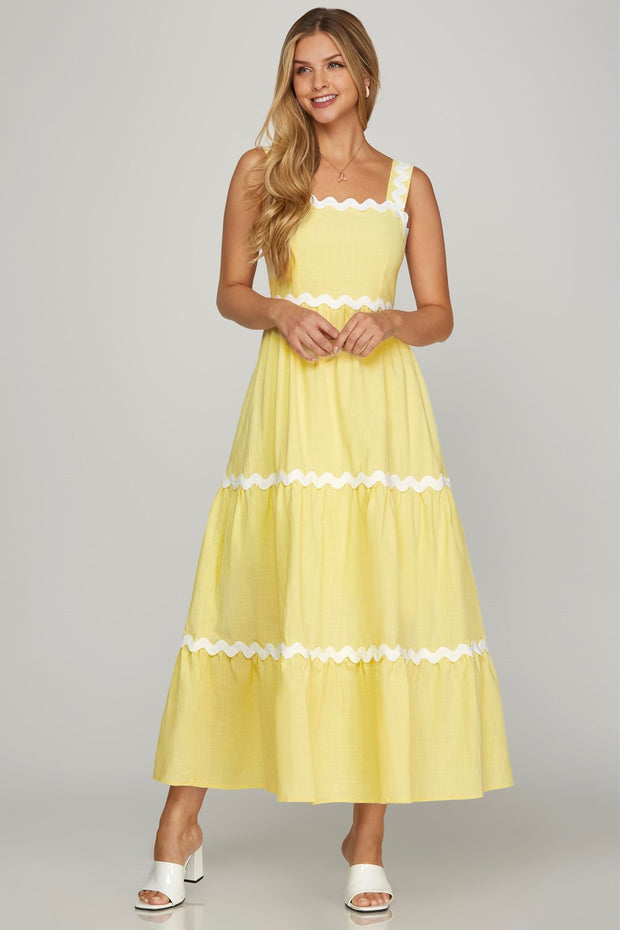 Just Day Dreaming Ric Rac Midi Dress: Lemon