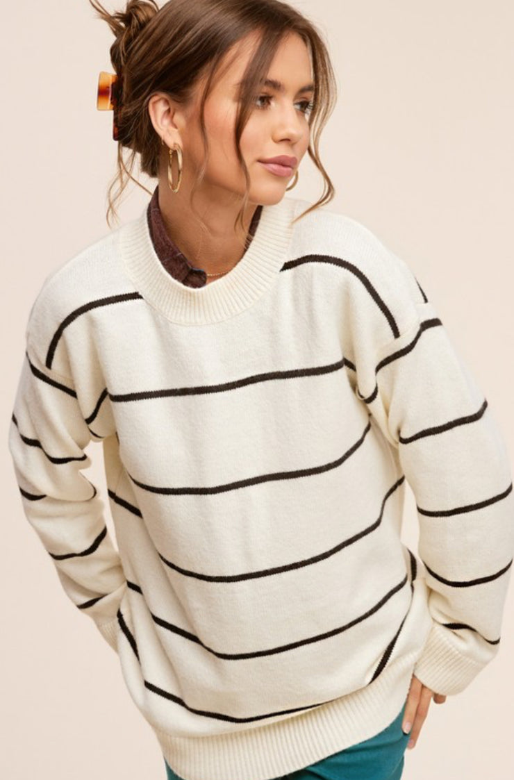 Aleese Striped Oversized Sweater: Powder