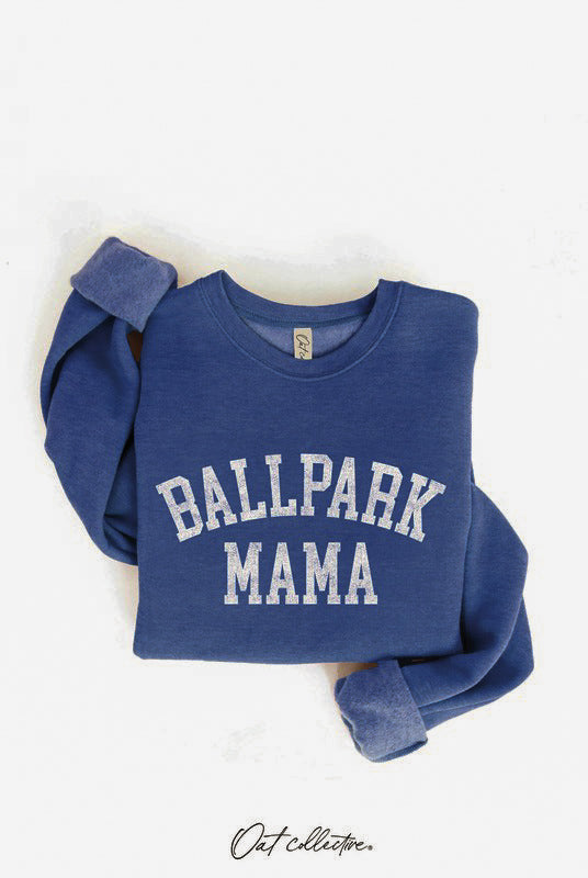 Ballpark Mama Graphic Crewneck Sweatshirt: Blue