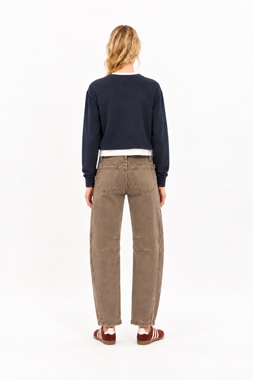 Marlow High Rise Barrel Jeans: Washed Brown