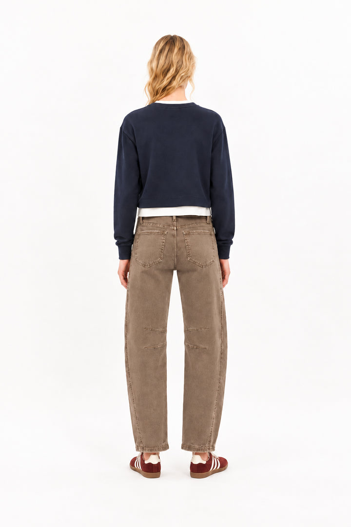 Marlow High Rise Barrel Jeans: Washed Brown