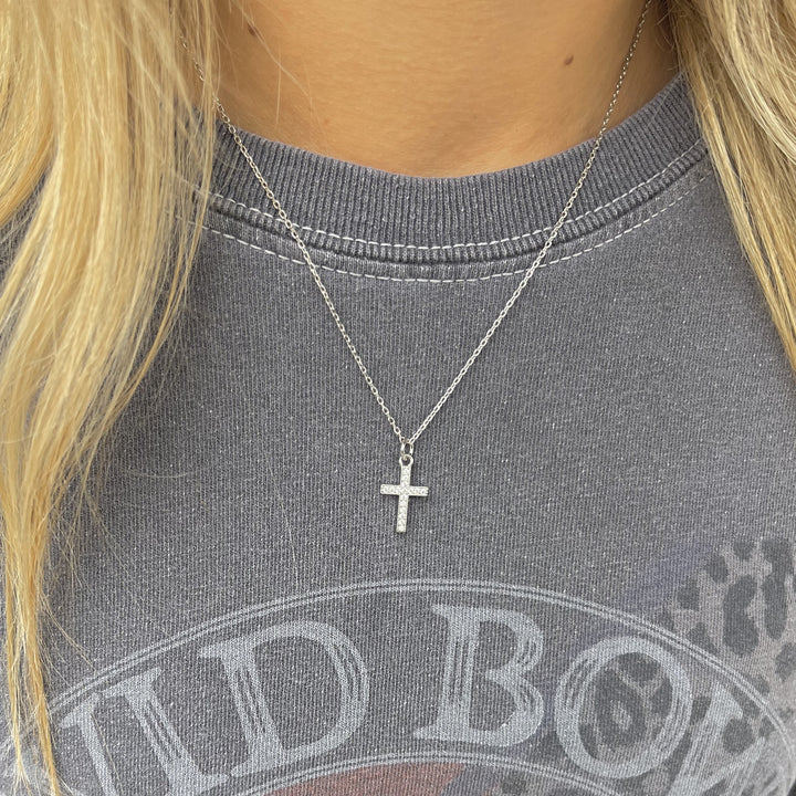 Crystal Cross Necklace {Waterproof} : Silver