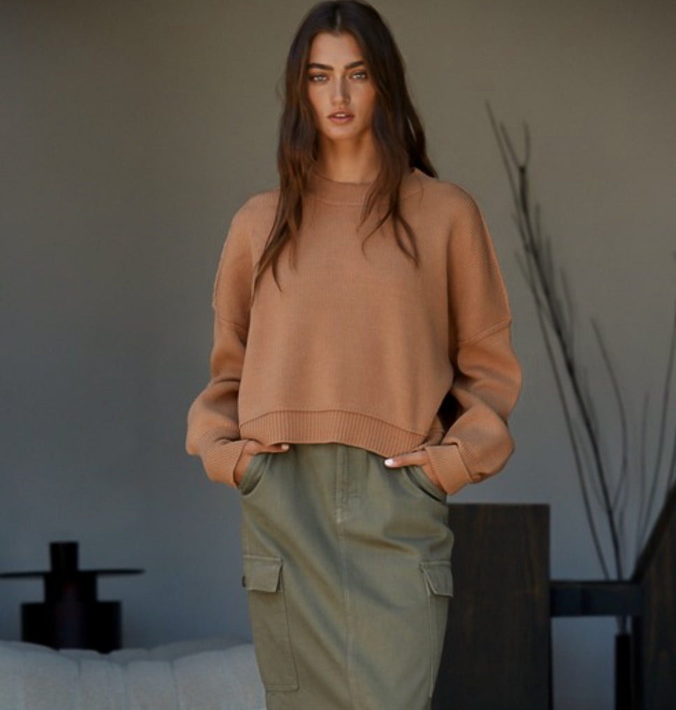 Leda Pullover Crewneck Sweater: Toast