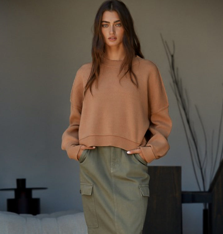 Leda Pullover Crewneck Sweater: Toast