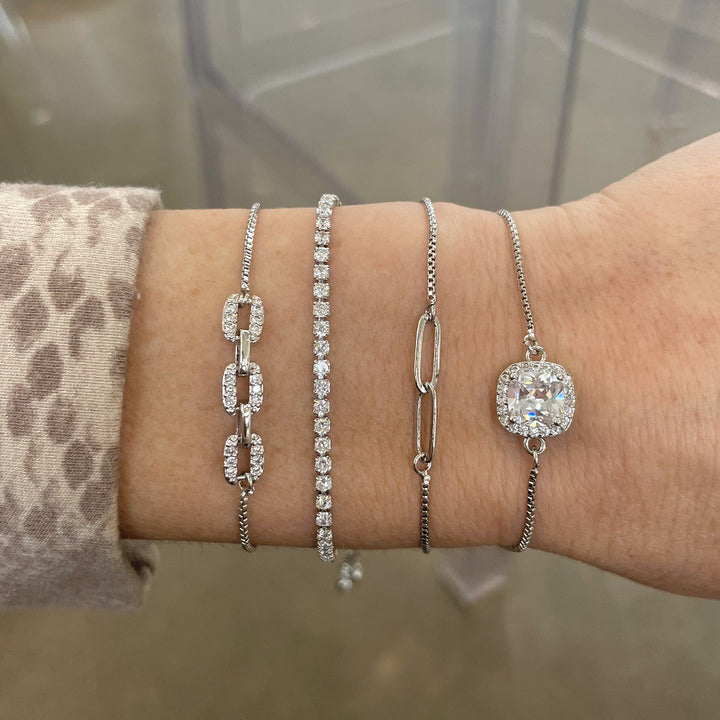 Steph Pave Gem Chain Slider Bracelet: Silver