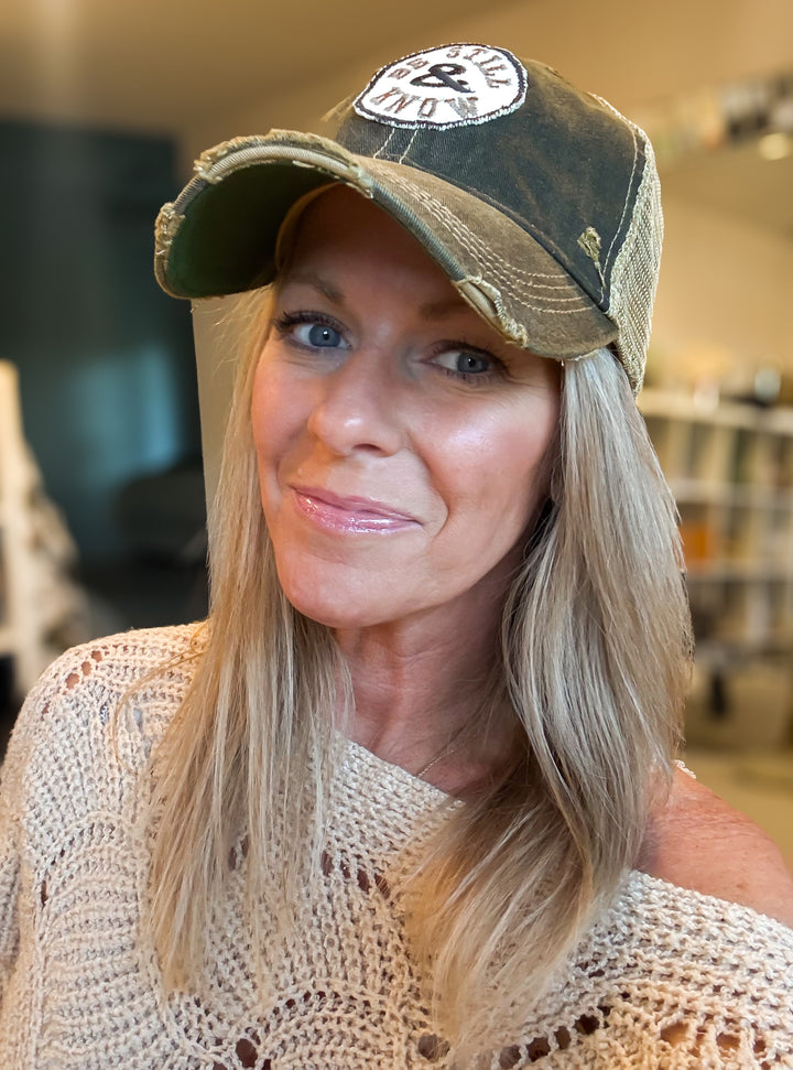 Be Still &amp; Know Distressed Mesh Snapback Baseball Hat