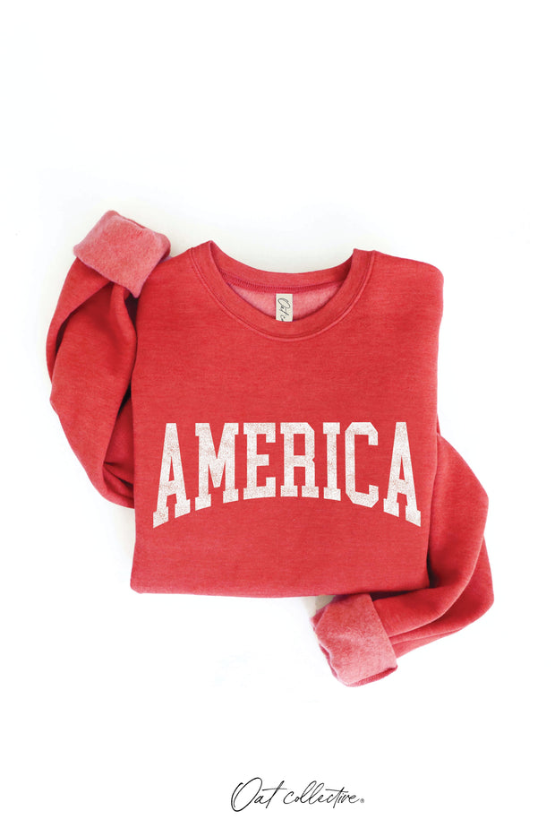 America Graphic Crewneck Sweatshirt: Cranberry Heather