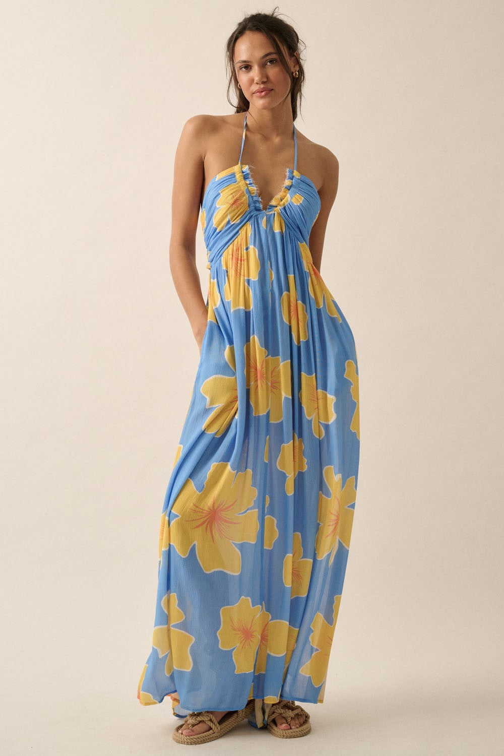 Walk On The Beach Halter Maxi Dress