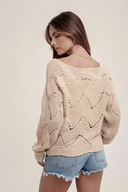 Alisha Boat Neck Dolman Crochet Sweater: Taupe