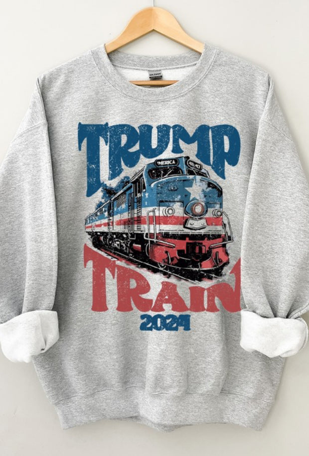 Ride The Train Graphic Crewneck Unisex Sweatshirt: Heather Gray
