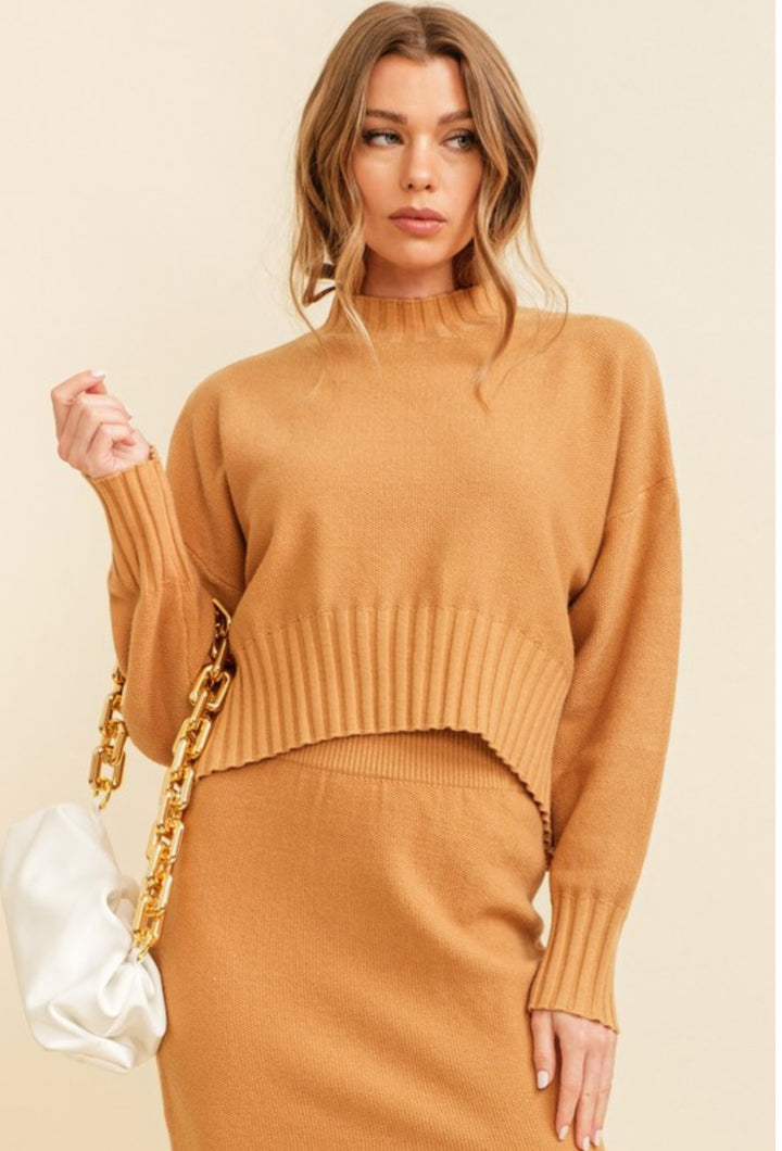 Eileen Mock Neck Sweater: Camel