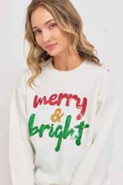 Merry & Bright Sequin Crewneck Sweater: Ivory