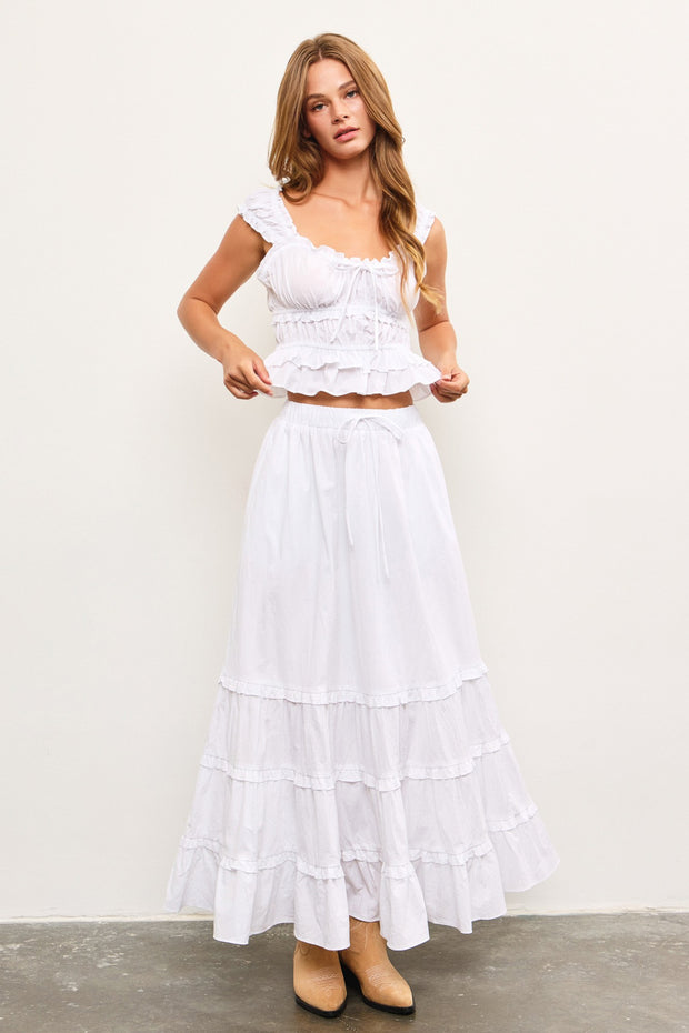 Belinda Tiered Maxi Skirt: White