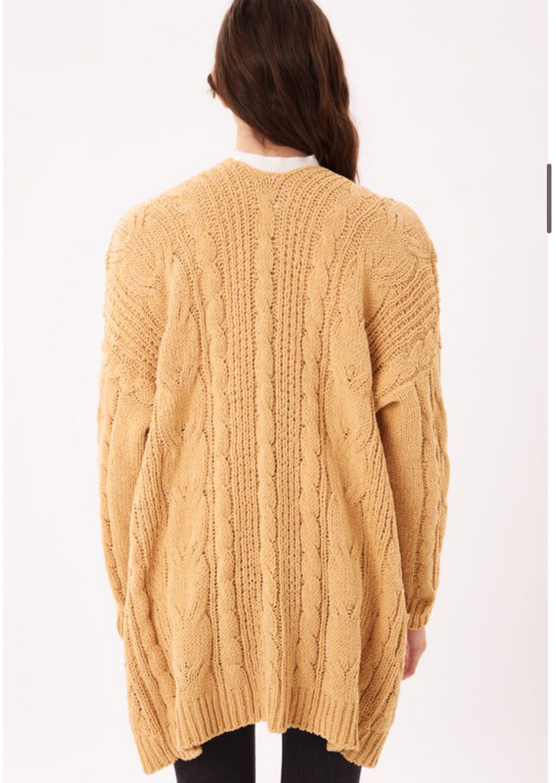 Autumn Nights Chenille Cable Knit Cardigan: Honey