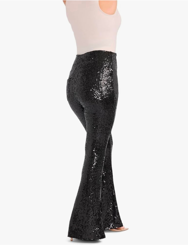 Abby Sequin Flare Pants: Black