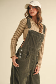 Landon Boyfriend Fit Corduroy Overalls: Olive