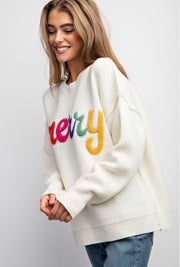 MERRY Embroidered Crewneck Sweater