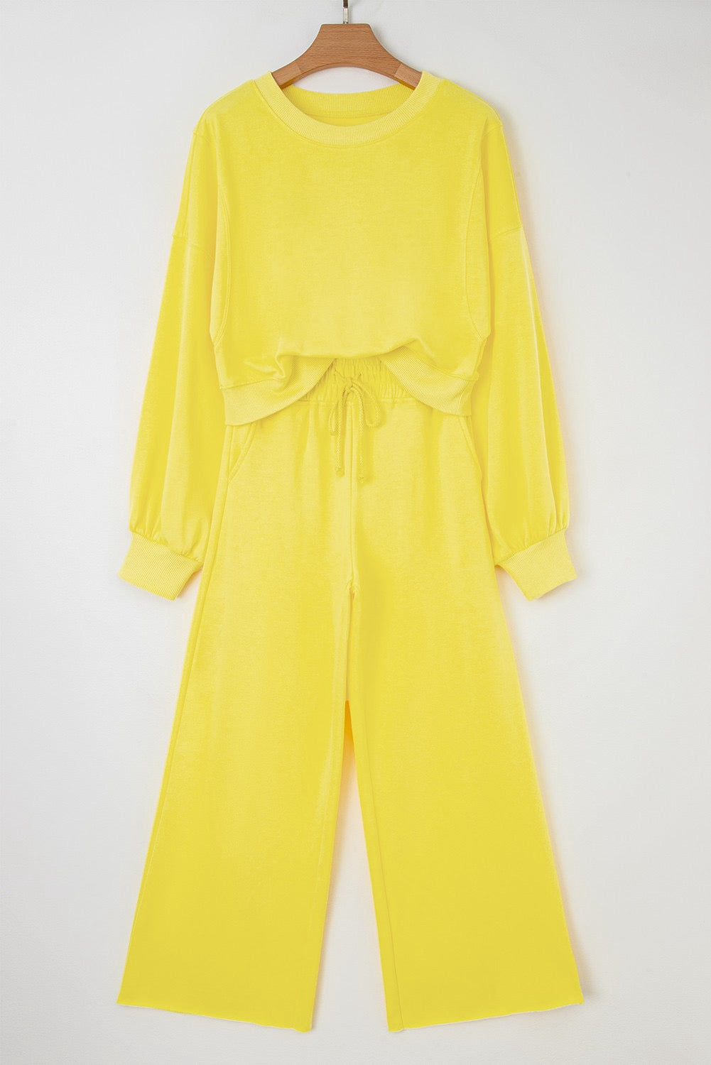 Lark Two-Piece Puff Sleeve High Waist Pant Set: Bright Lemon