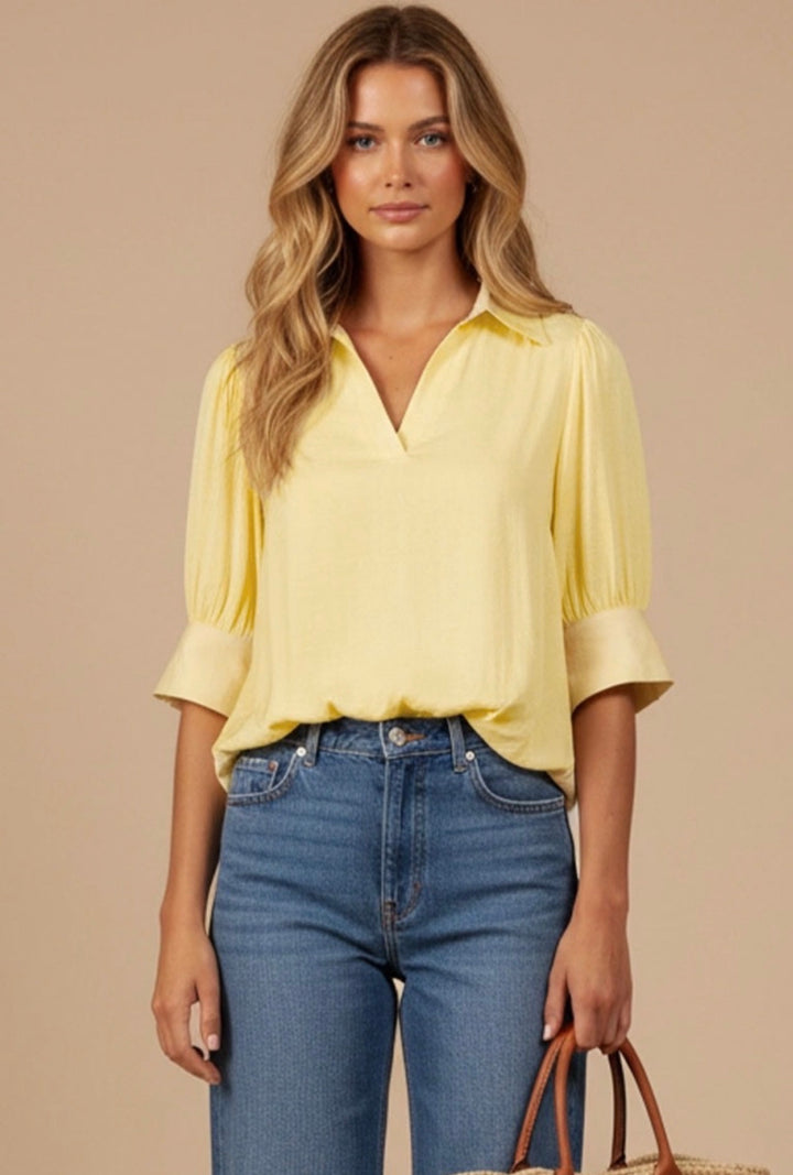 Sara Bubble Hem Blouse: Lemon