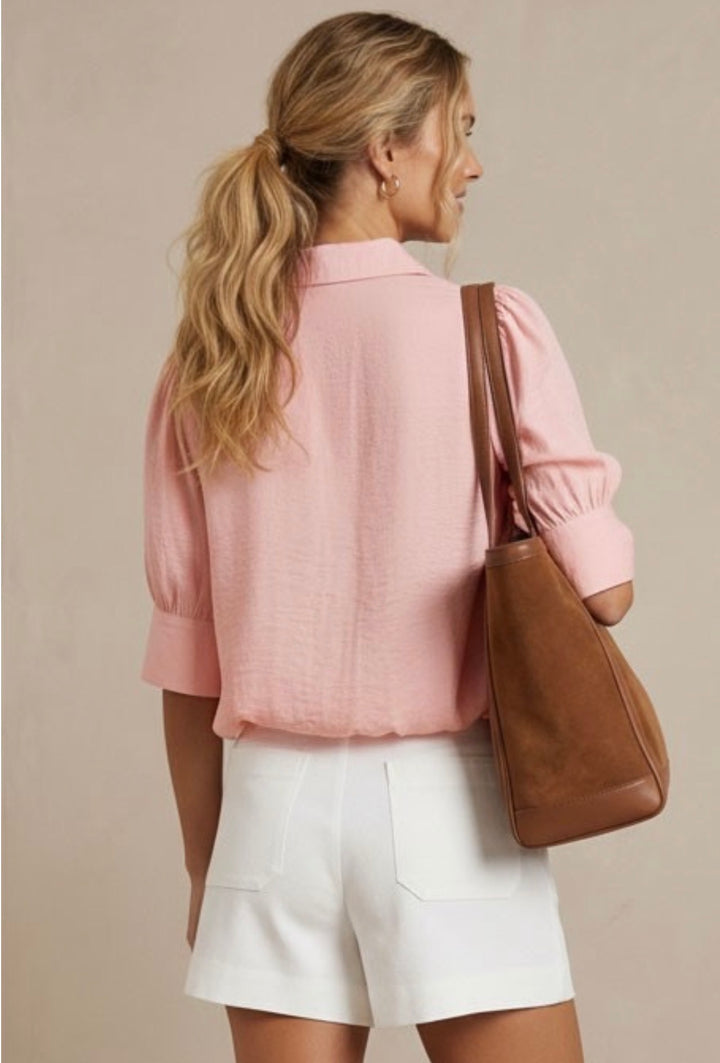 Sara Bubble Hem Blouse: Candy Pink
