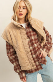 Carly Cozy Sherpa Vest Jacket: Camel