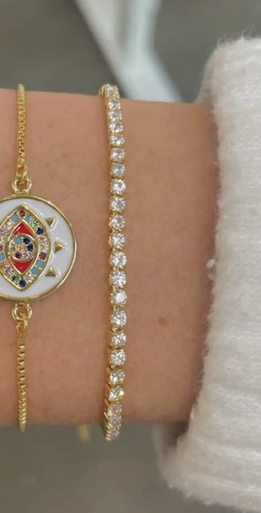 14k Gold Plated Gem Tennis Slider Bracelet: Gold