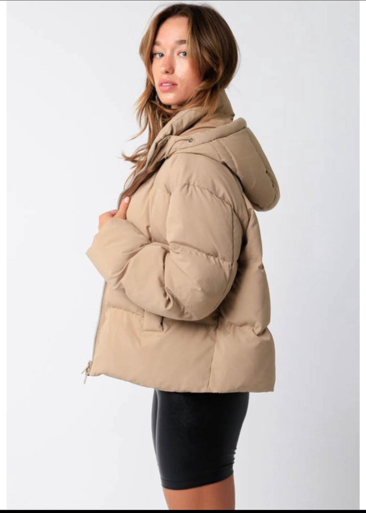 Sabra Puffer Jacket: Taupe