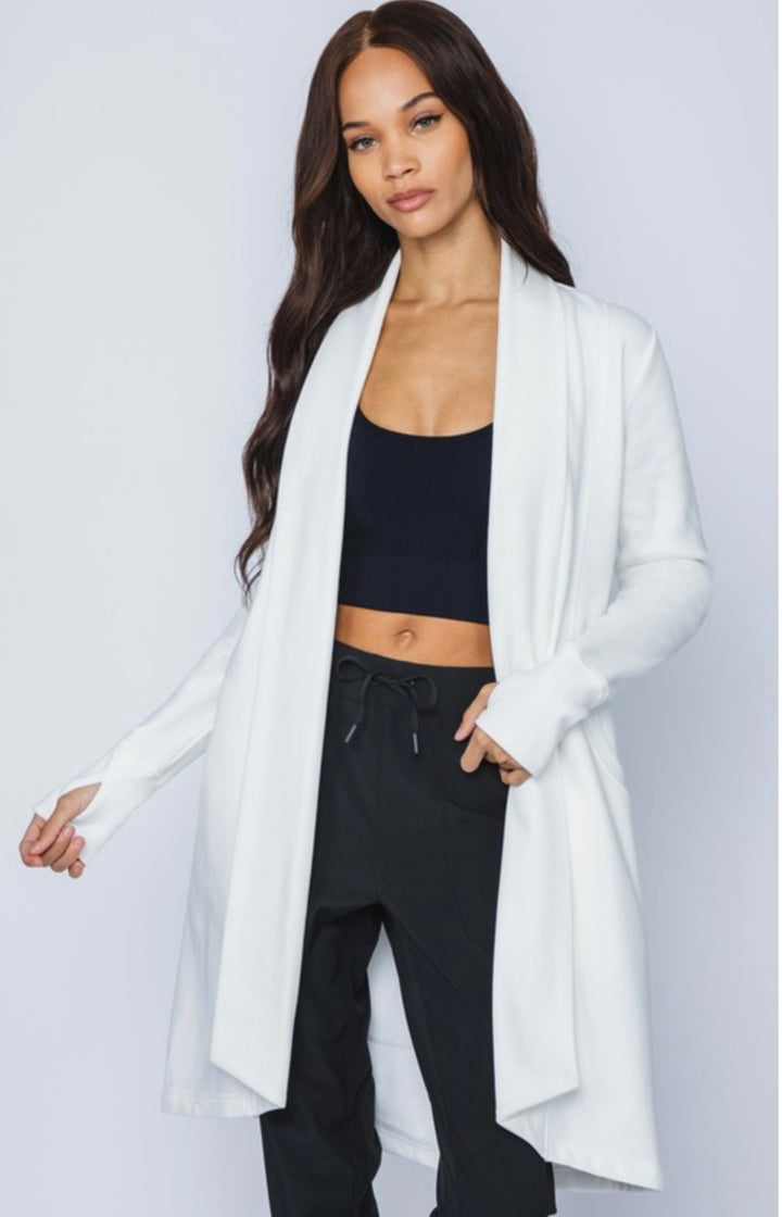90 Degree by Reflex Lifestyle Long Athlesiure Cardigan : Off White