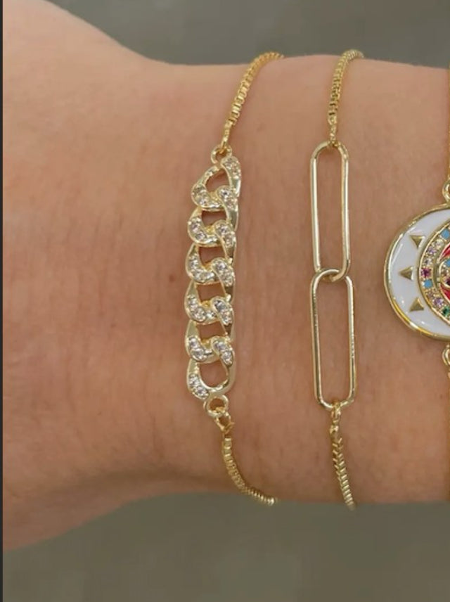 Sienna  Pave Braided Slider Bracelet: Gold