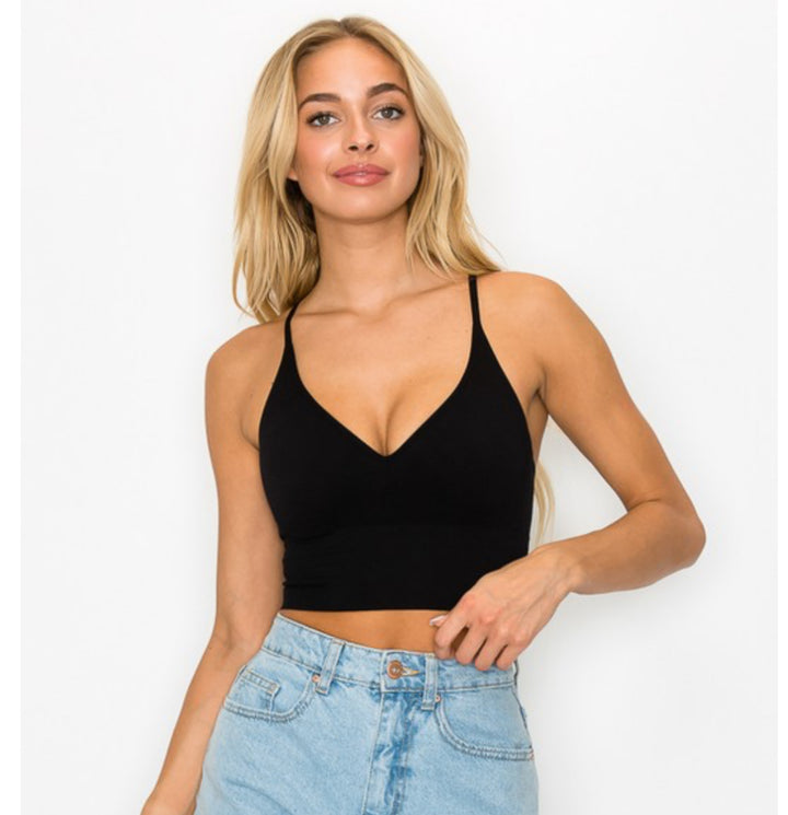 Calista Padded Cami Crop Top: Black