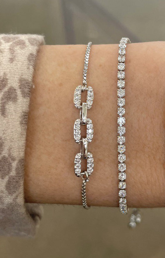 Steph Pave Gem Chain Slider Bracelet: Silver