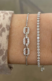 Steph Pave Gem Chain Slider Bracelet: Silver