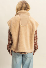 Carly Cozy Sherpa Vest Jacket: Camel