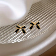 Black Bow Stud Earrings: Gold/Black