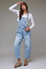 Layla Classic Barrel Cropped Denim Overalls: Light Wash