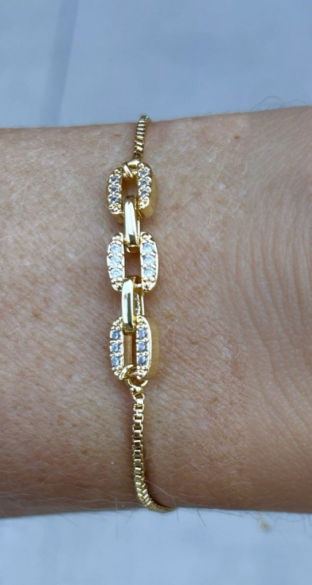 Maisy Pave Gem Chain Slider Bracelet: Gold