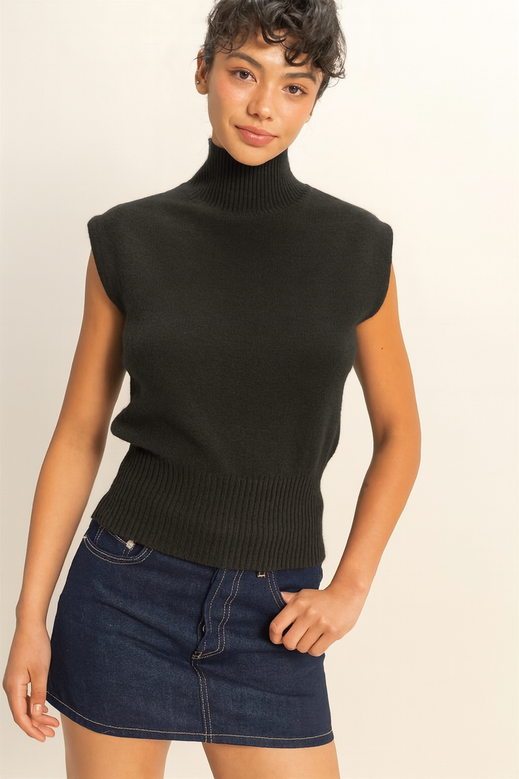 Baylee High Neck Sleeveless Top: Black